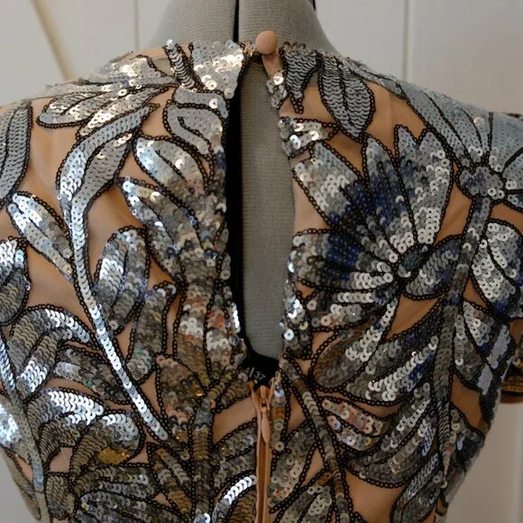 Milly silver and nude sequin leaf cocktail dress Size 6 - Picture 5 of 6